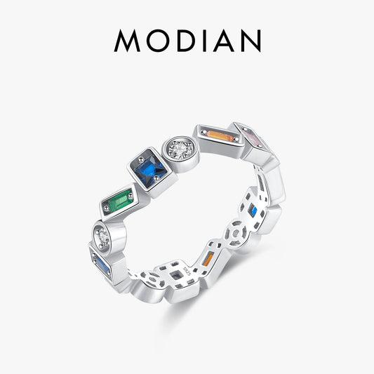 Anillo de dedo apilable de diseño irregular de plata esterlina 925 de MODIAN, anillos de fiesta de circonitas coloridas de moda para mujer, regalo de joyería