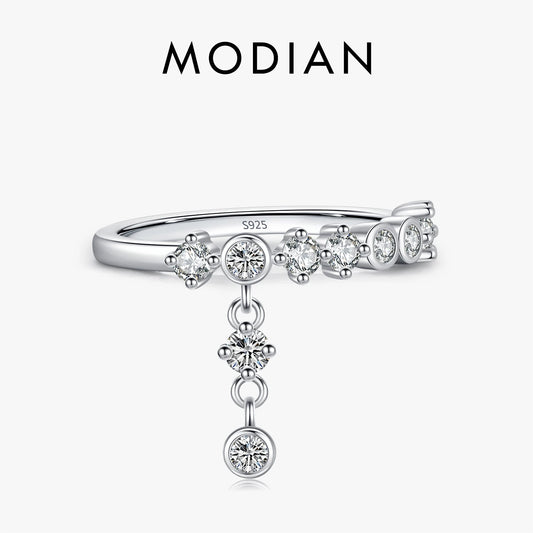Anillos de dedo MODIAN de plata de ley 925 con circonitas redondas brillantes de alta moda para mujer, joyería fina para fiestas.