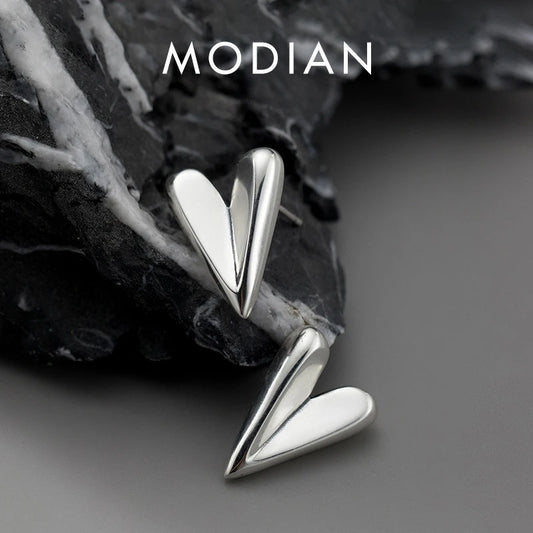 Modian 925 Sterling Silver Irregular Fashion Hearts Stud Earrings For Women Stackable Exquisite Ear Studs Classic Fine Jewelry