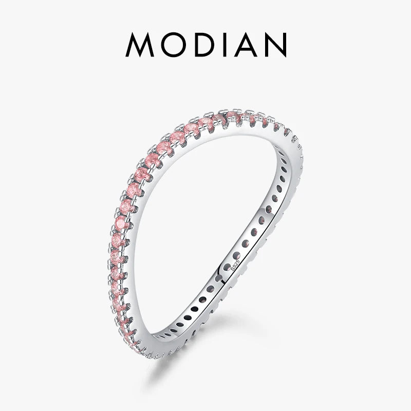 Anillo de eternidad MODIAN de plata de ley 925 con circonitas cúbicas multicolores y diamantes simulados para mujer, joyería de boda con ondas irregulares a la moda