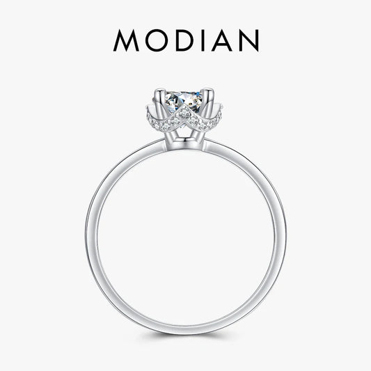 Anillo de boda Modian de lujo en plata de ley 925, clásico, redondo, con circonita cúbica transparente, joyería fina para mujer.
