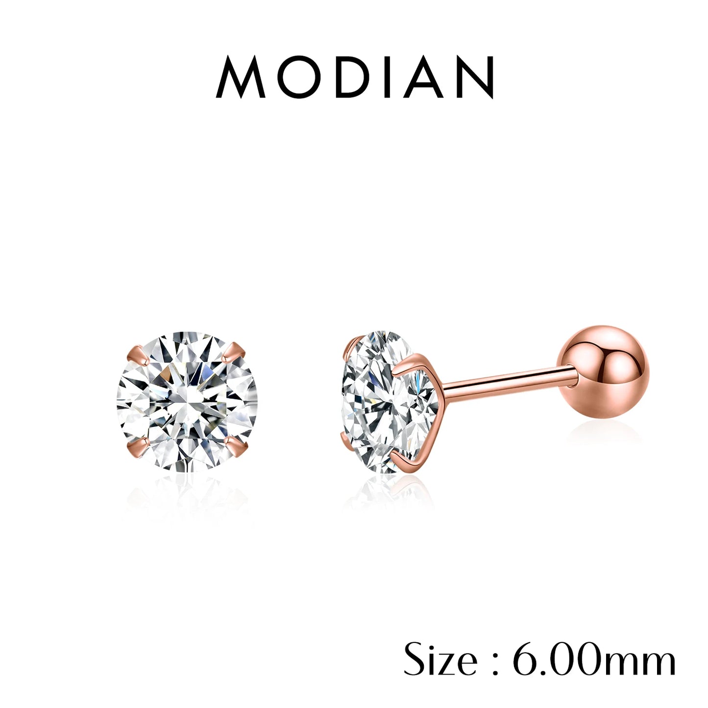MODIAN Multicolor 925 Sterling Silver Elegant Beads Screw Earrings Classic Round CZ Stud Earrings For Women Jewelry 2.5MM-8MM