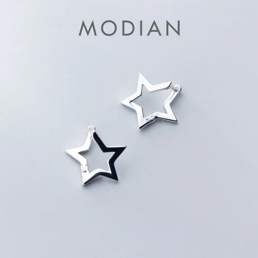 Pendientes de aro con forma de estrella irregular minimalistas de MODIAN para mujer, de plata de ley 925, antialérgicos, joyería fina, regalo para niña