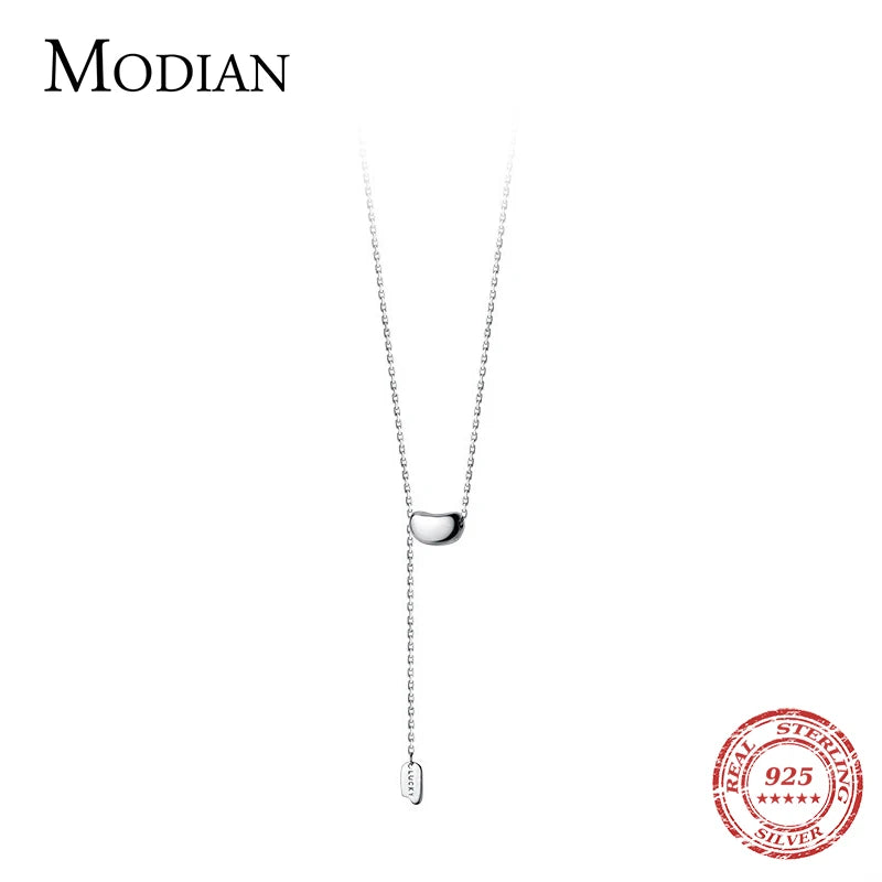 MODIAN Genuine 925 Sterling Silver Beads Lucky Letter Long Chain Pendant Necklace For Women Fine Jewelry Gift Girlfriend