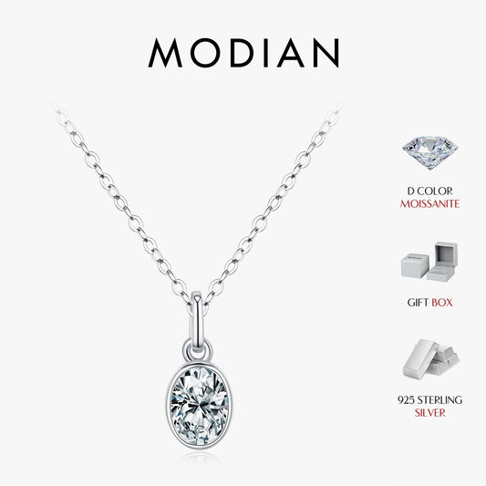 Collar MODIAN de moissanita de 1 quilate con bisel ovalado de color D, colgante de boda de lujo de plata de ley 925 para mujer, joyería fina