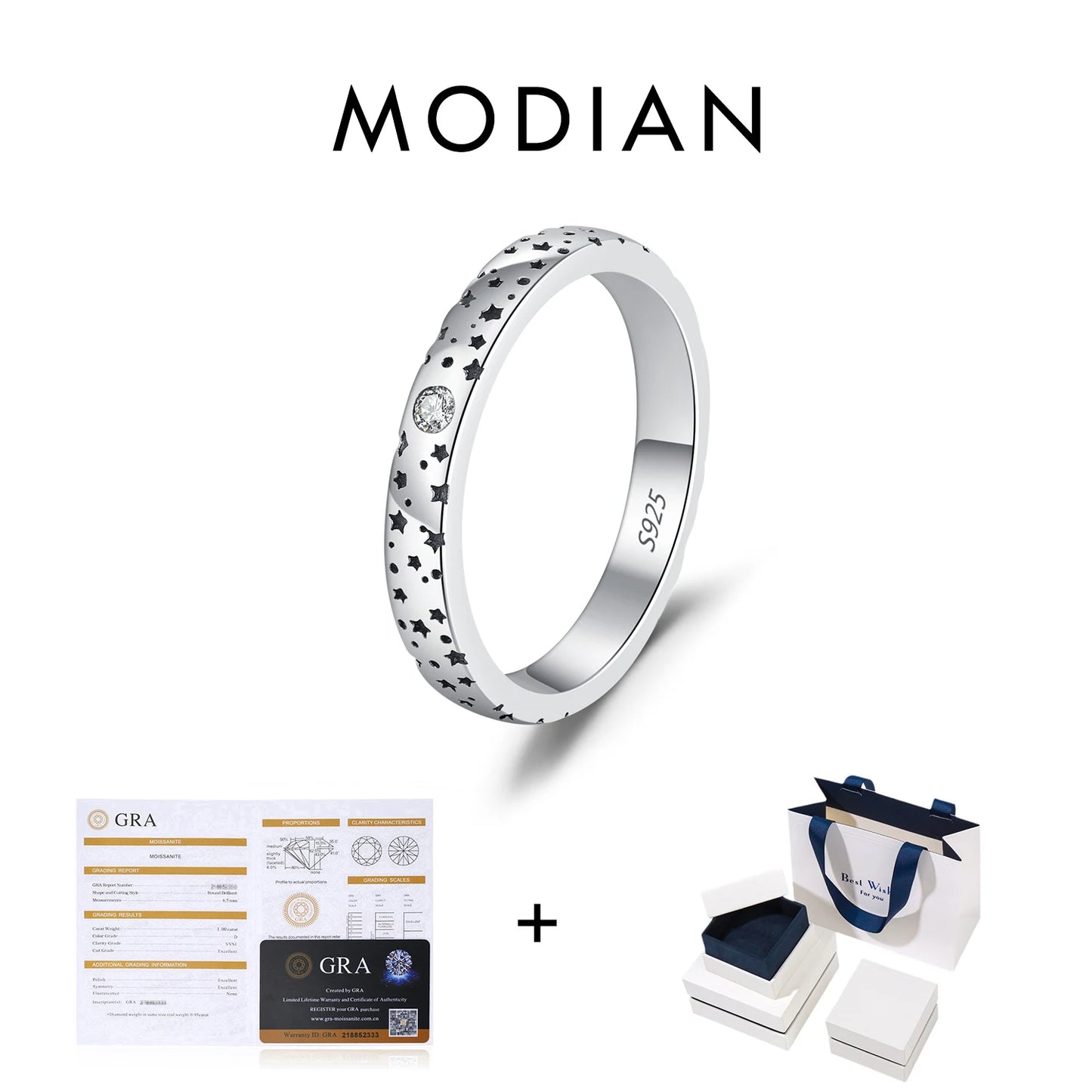 MODIAN D Color Moissanite Sparkle Couple Ring 925 Sterling Silver Charming Stars Ring For Women and Men Anniversary Fine Jewelry