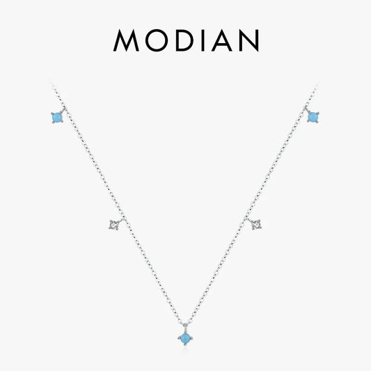 Collar con colgante de cadena de eslabones turquesa de Moidan, de plata de ley 925 auténtica, para mujer, joyería fina de uso diario.