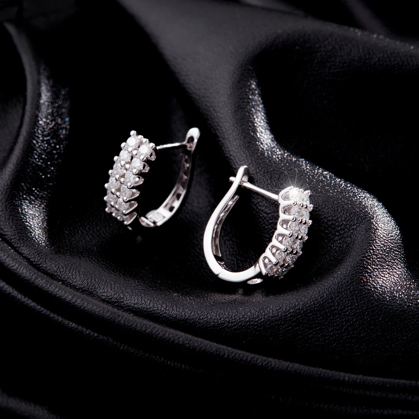 MODIAN 925 Sterling Silver Fashion Double Row Round CZ Hoop Earrings Classic French Style Buckle Earrings For Women Jewelry