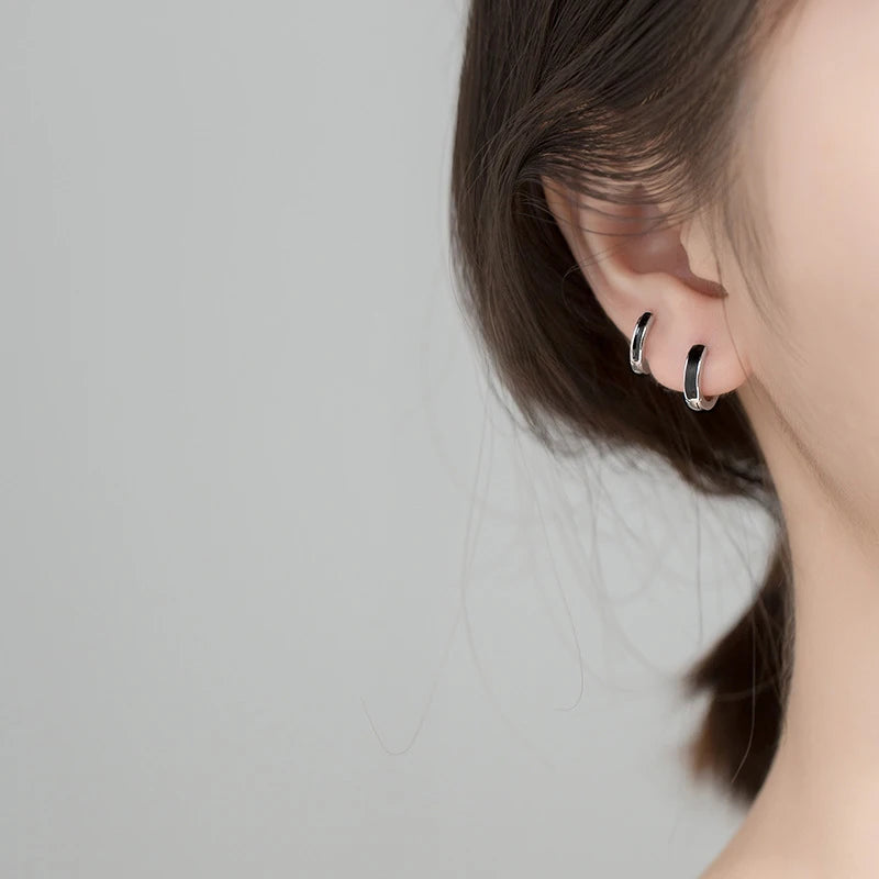 Modian New Black And White Enamel Fashion Hoop Earrings Classic Charm Elegant 925 Sterling Silver Jewelry For Women Girl Gift