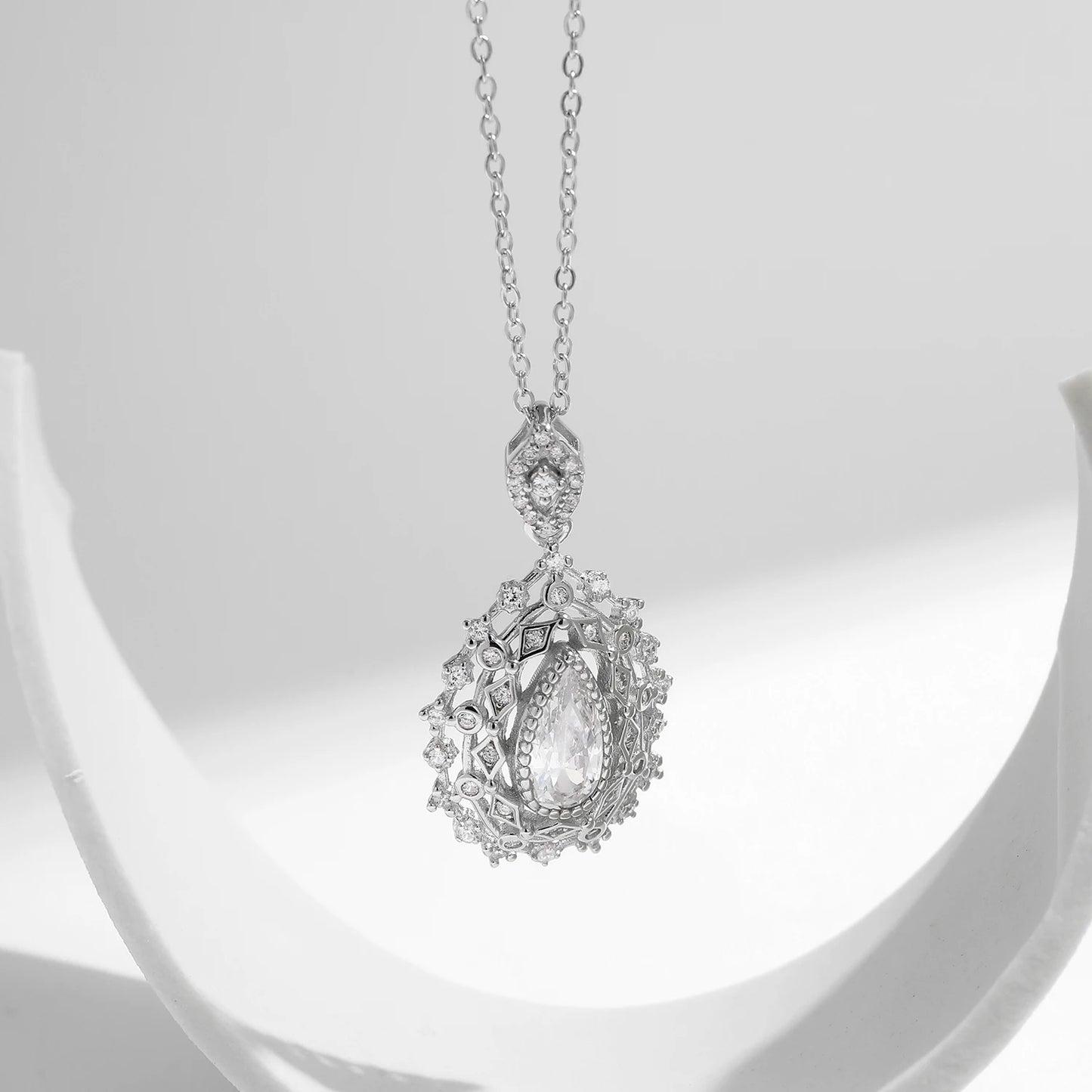 MODIAN 925 Sterling Silver Luxury Water Drop Dazzling CZ Link Chain Pendant Necklace For Women Wedding Statement Jewelry Gifts