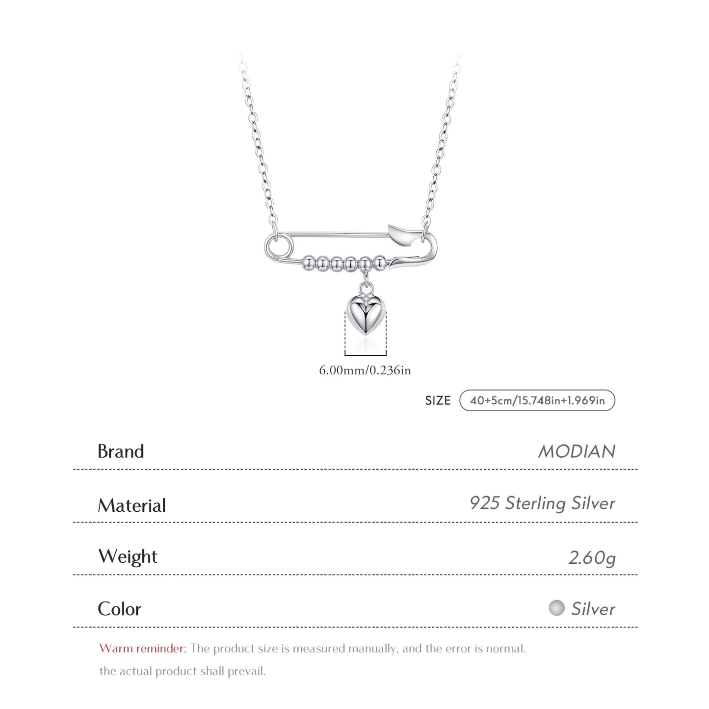MODIAN 925 Sterling Silver Trendy Mirror Heart Swings Necklace High-end Paper Clip Pendant Necklaces For Women Fine Jewelry