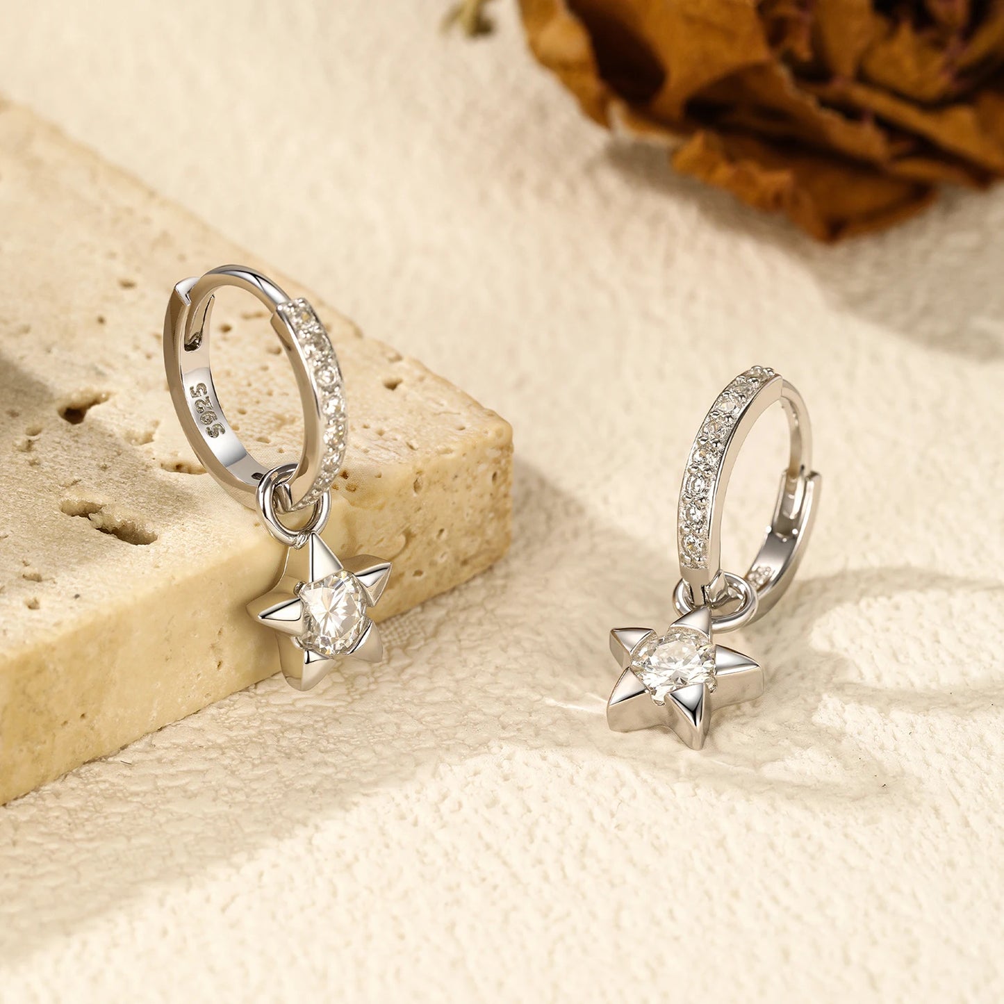 MODIAN D Color Round Moissanite Ear Buckles 925 Sterling Silver Fashion Stars Hoop Earrings For Women Wedding Jewelry Gifts