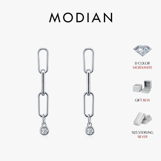 Pendientes MODIAN VVS1 de moissanita de color D con claridad, plata de ley 925, cadena de eslabones a la moda, joyería fina para mujer.