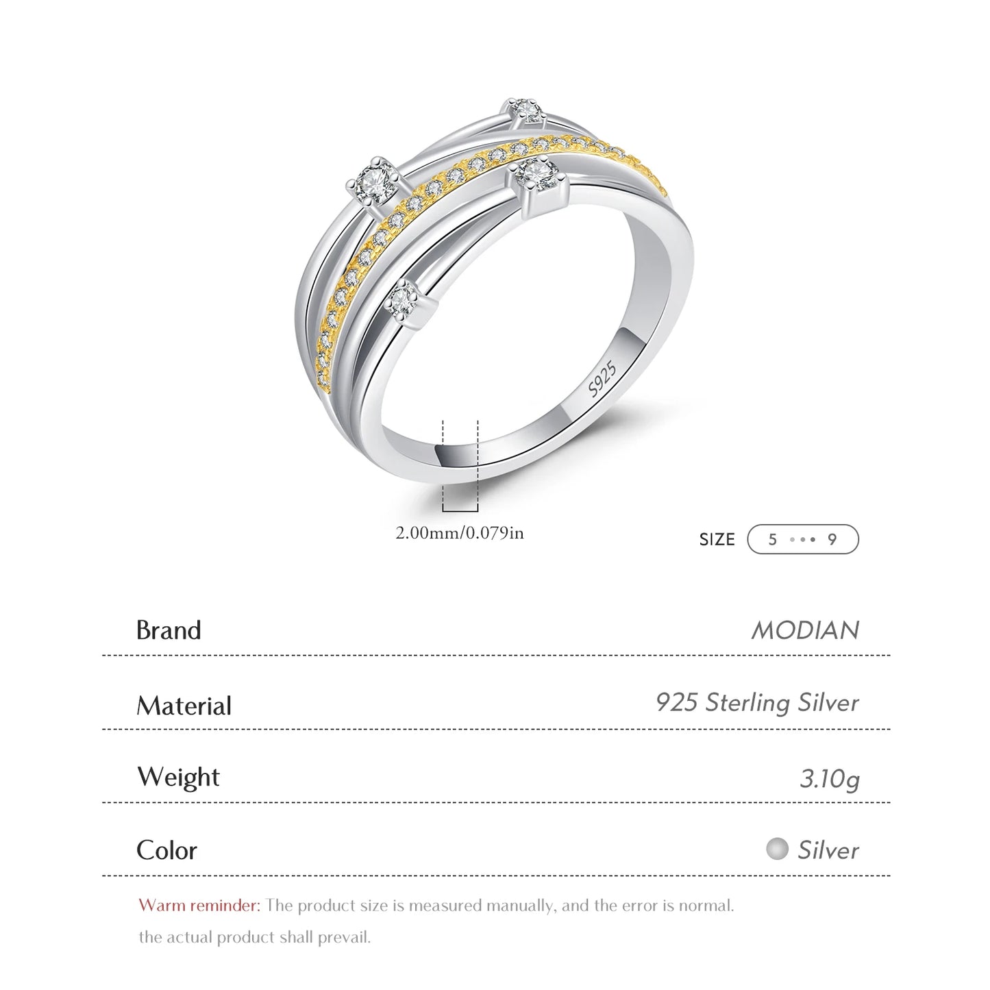 MODIAN 925 Sterling Silver Luxury Contrasting Colors Ring Trendy Twist Line CZ Finger Rings For Women Fine Jewelry