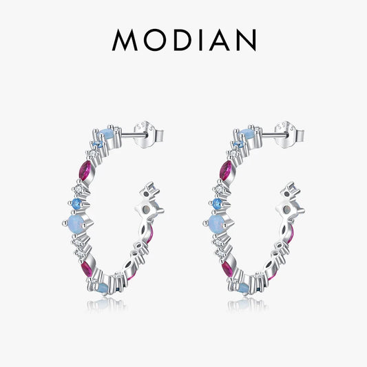 Pendientes Modian auténticos de plata de ley 925 con circonitas de color arcoíris para mujer, regalo de boda, joyería fina.
