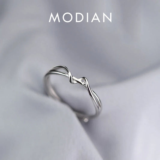 Anillos de dedo Modian auténticos de plata de ley 925 con diseño de ondas, abiertos y ajustables, para mujer, joyería fina, regalos de fiesta