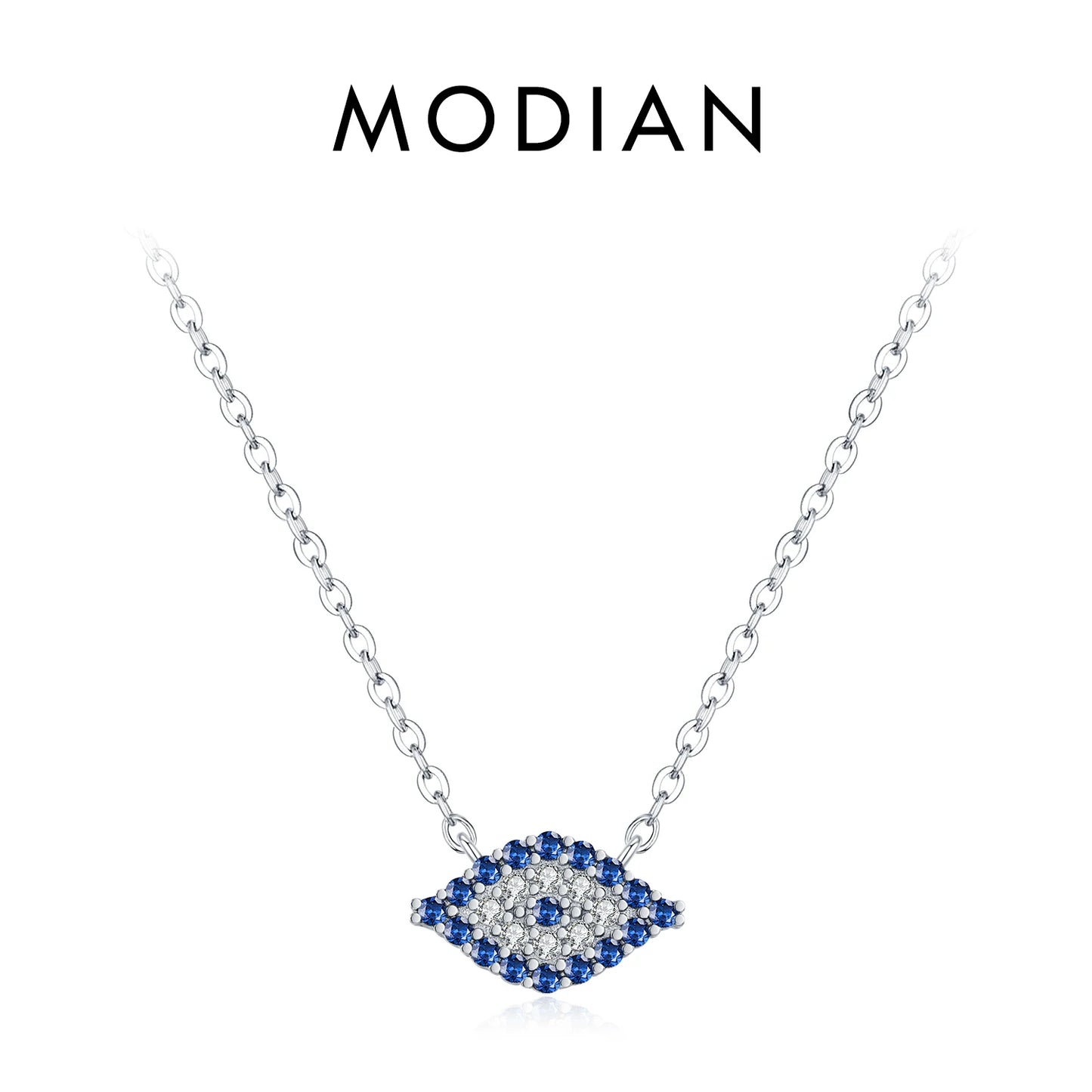 MODIAN 925 Sterling Silver Charming Blue Eyes Sparkling CZ Heart Palm Paper Clips Pendant Necklaces For Women Fine Jewelry