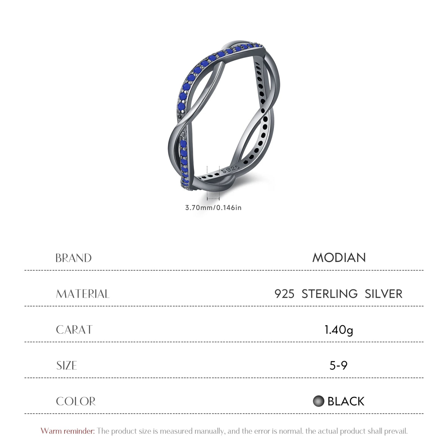 MODIAN 925 Sterling Silver Line Twining Charm Finger Rings Black Stackable Synthetic Lapis Lazuli Jewelry For Women Party Gifts