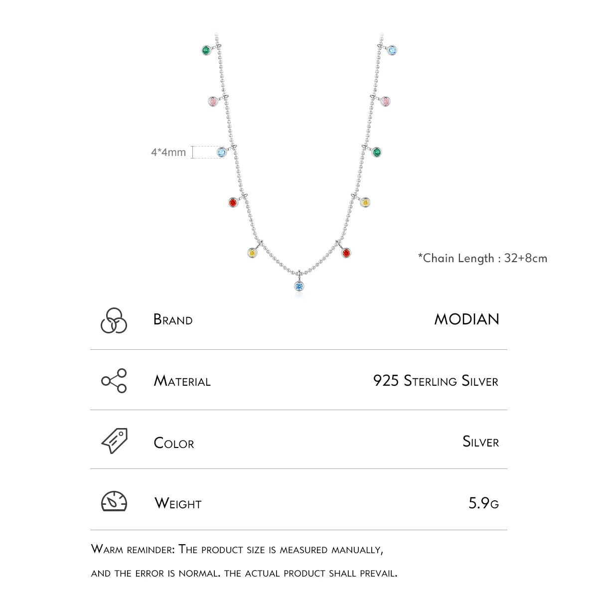 Modian 925 Sterling Silver Rainbow Colorful Zirconia Pendant Necklace Fashion Party Link Chain Choker For Women Fine Jewelry