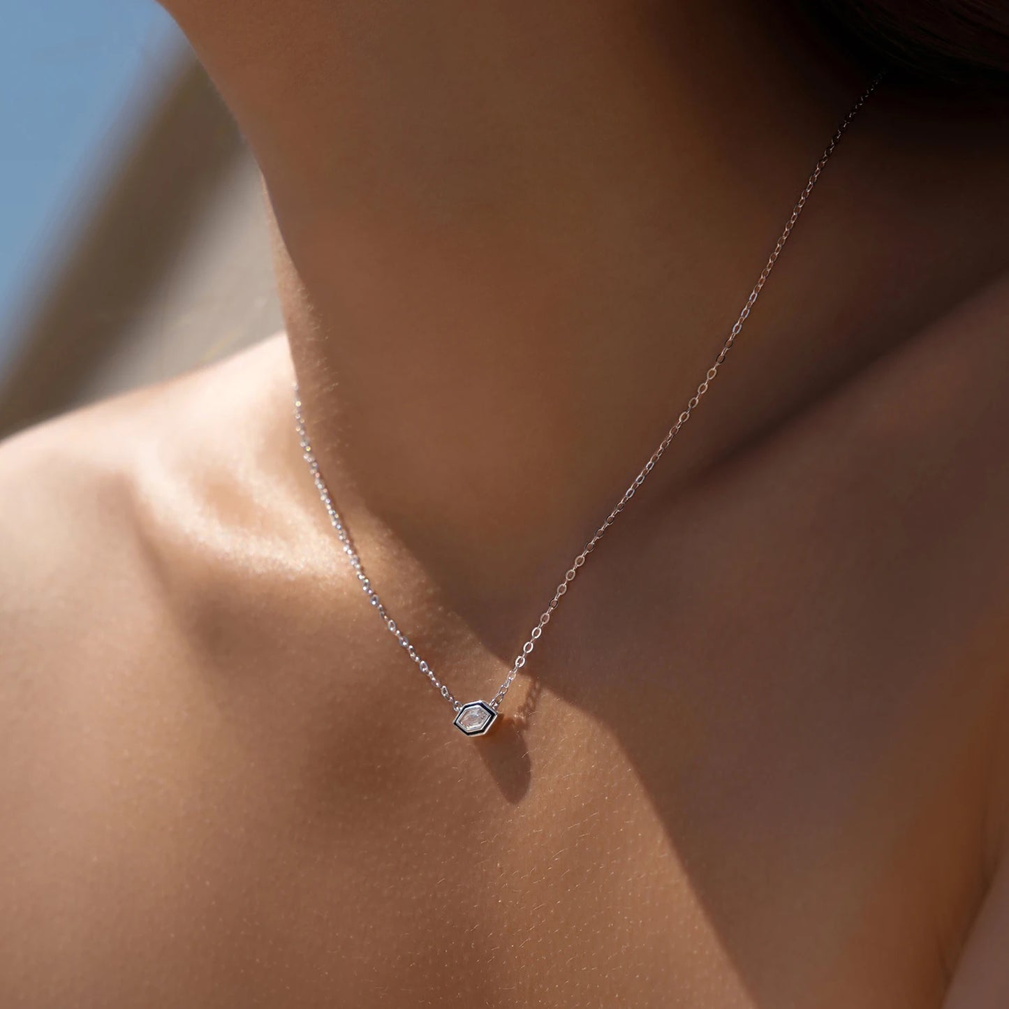 MODIAN Fashion Black Enamel Necklace 925 Sterling Silver Rhombic Zirconia Link Chain Pendant Necklace For Women Fine Jewelry