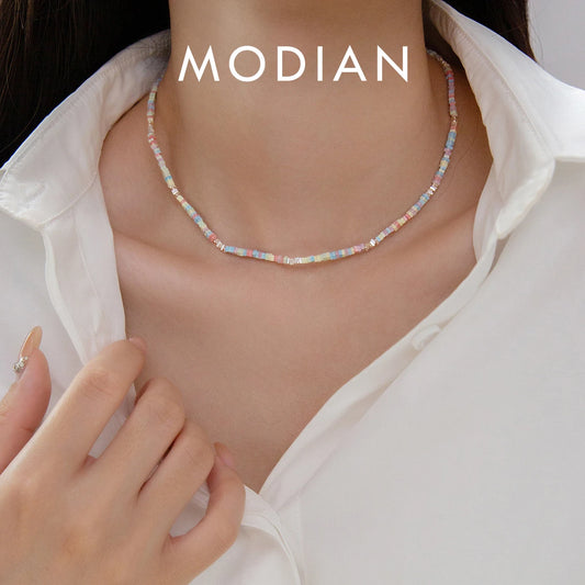 Collares MODIAN de plata de ley 925 con diseño geométrico de arcoíris, coloridos, punks y dulces, cadena apilable de verano a la moda para mujer, joyería fina