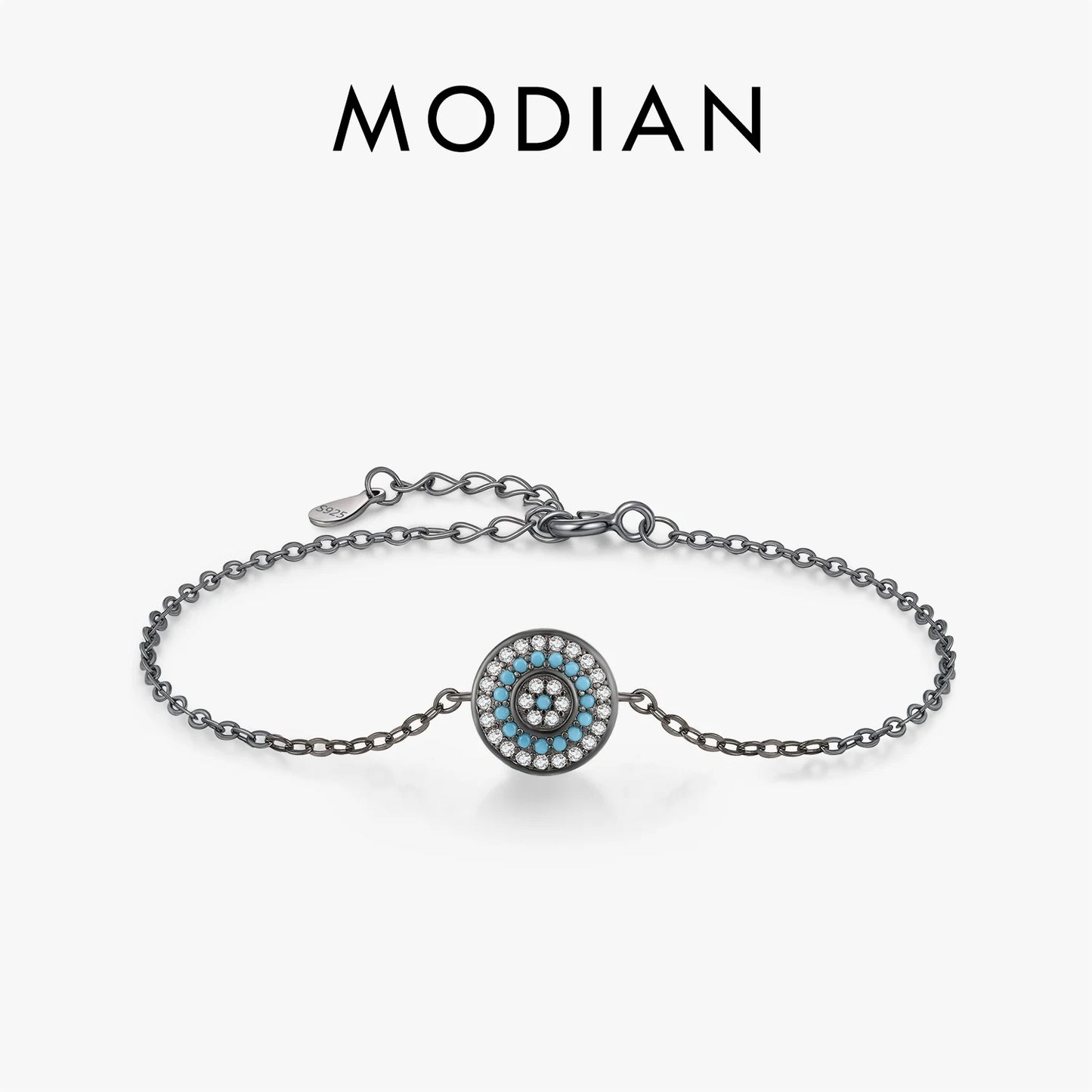 MODIAN Round Turquoise Black Golden Eyes Bracelet 925 Sterling Silver Punk Link Chain Bracelet For Women Hip Pop Fine Jewelry