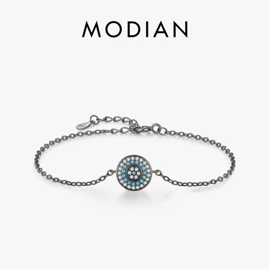 MODIAN Round Turquoise Black Golden Eyes Bracelet 925 Sterling Silver Punk Link Chain Bracelet For Women Hip Pop Fine Jewelry