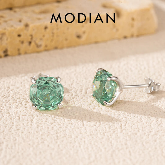 MODIAN 925 Sterling Silver Fresh Octagon Paraiba Color Rose Cut Zircon Stud Earrings For Women And Men Fine Jewelry