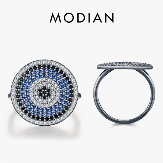 MODIAN 925 Sterling Silver Luxury Retro Zirconia Round Eyes Finger Rings Black Golden Fashion Ring For Women Party Fine Jewelry