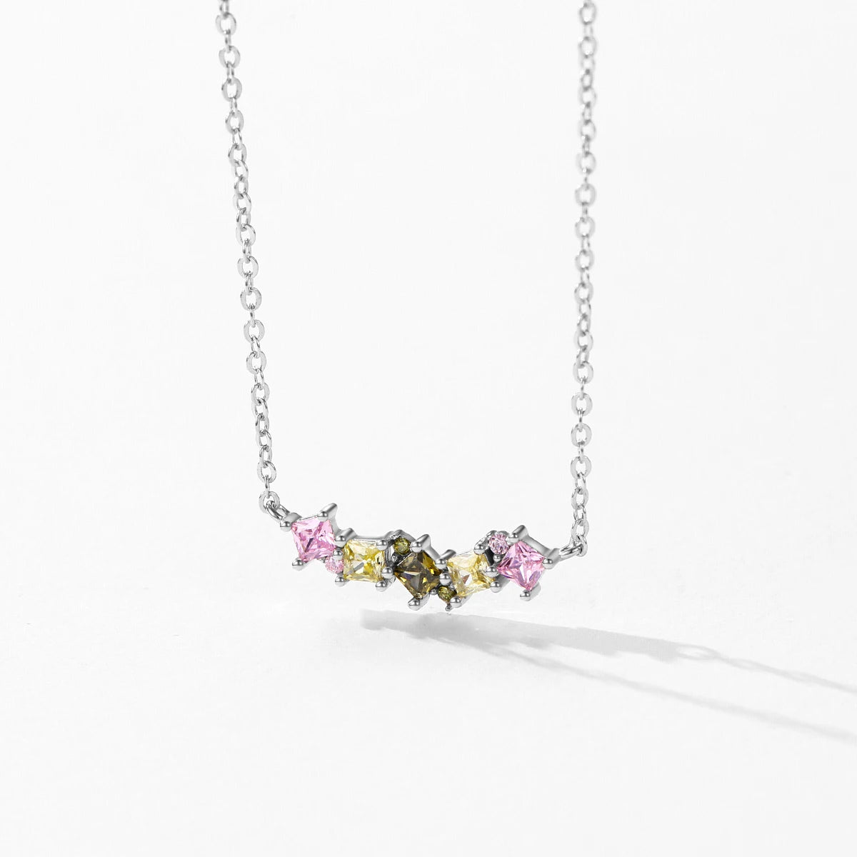 MODIAN 925 Sterling Silver Rainbow Candy Square Zirconia Pendant Necklace Trendy Link Chain For Women Party Fine Jewelry Gifts