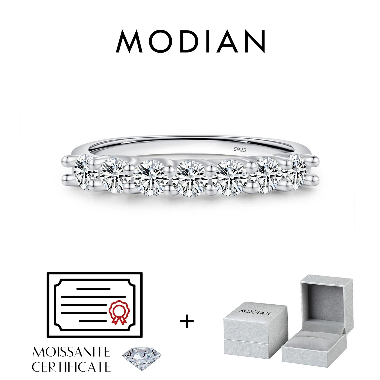Anillo de boda de moissanita MODIAN en plata de ley 925 con baño de platino y diamantes de laboratorio apilables, joyería de corona para mujer, regalos