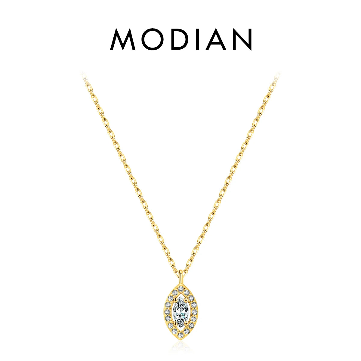MODIAN 925 Sterling Silver Rhombus Sparkling Zirconia Pendant Necklace Trendy Gold Color Link Chain For Women Fine Jewelry Gifts