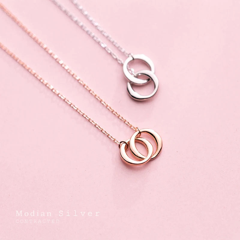 Modian New Irregular Geometric Round Interlock Sterling Silver 925 Pendant Necklace for Women Link Chain Fine Jewely Girl Gift