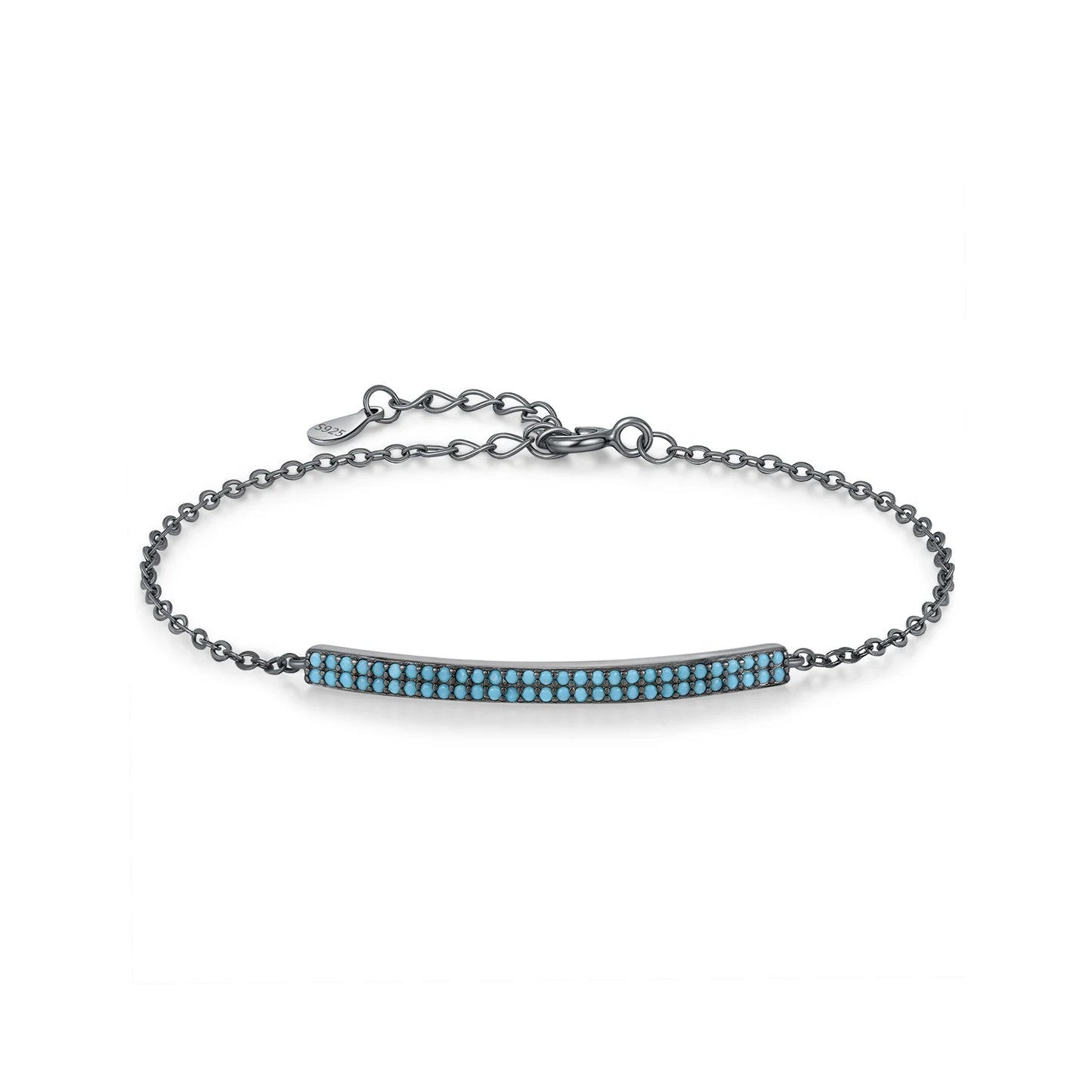 MODIAN 925 Sterling Silver Retro Synthetic Turquoise Bracelet Punk Black Simple Link Chain Bracelets For Women Fine Jewelry