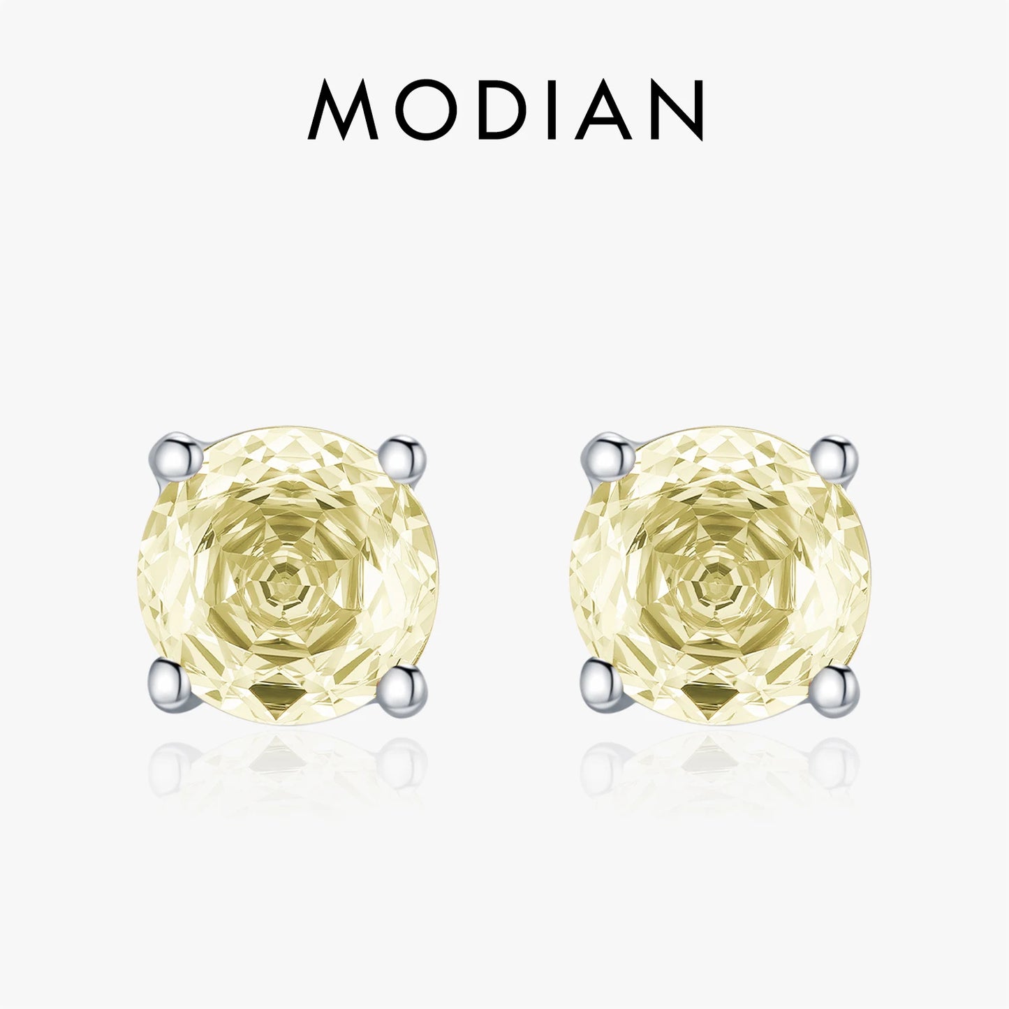 MODIAN Simple Round CZ Ear Stud 925 Sterling Silver Fashion Light Yellow Rose Cut Stud Earrings For Women Fine Jewelry