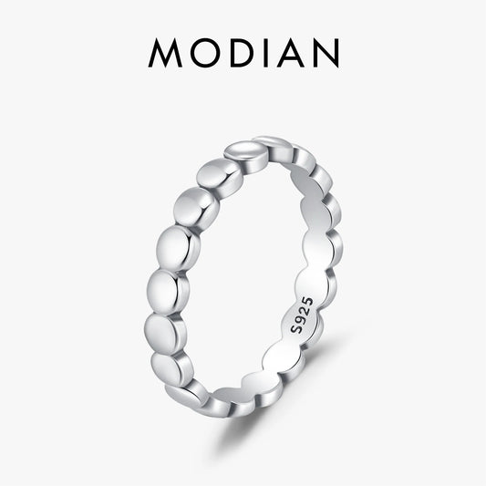 MODIAN 925 Sterling Silver Daily Vintage Wear Stacking Rings Retro Simple Beads Eternity Band Rings For Women Fine Jewelry