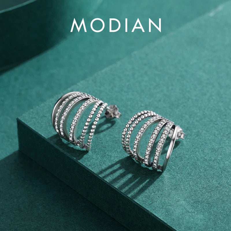 Pendientes MODIAN de plata de ley 925 con diseño geométrico delicado para mujer, con circonitas brillantes, joyería fina para regalo de boda.