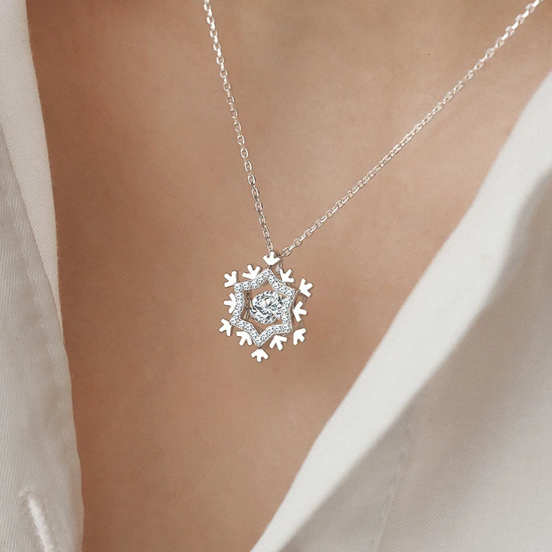Modian Radiant Zircon Lovely Snowflake Adjustable Sterling Silver 925 Pendant Necklace for Women Fine Jewelry Christmas Gift