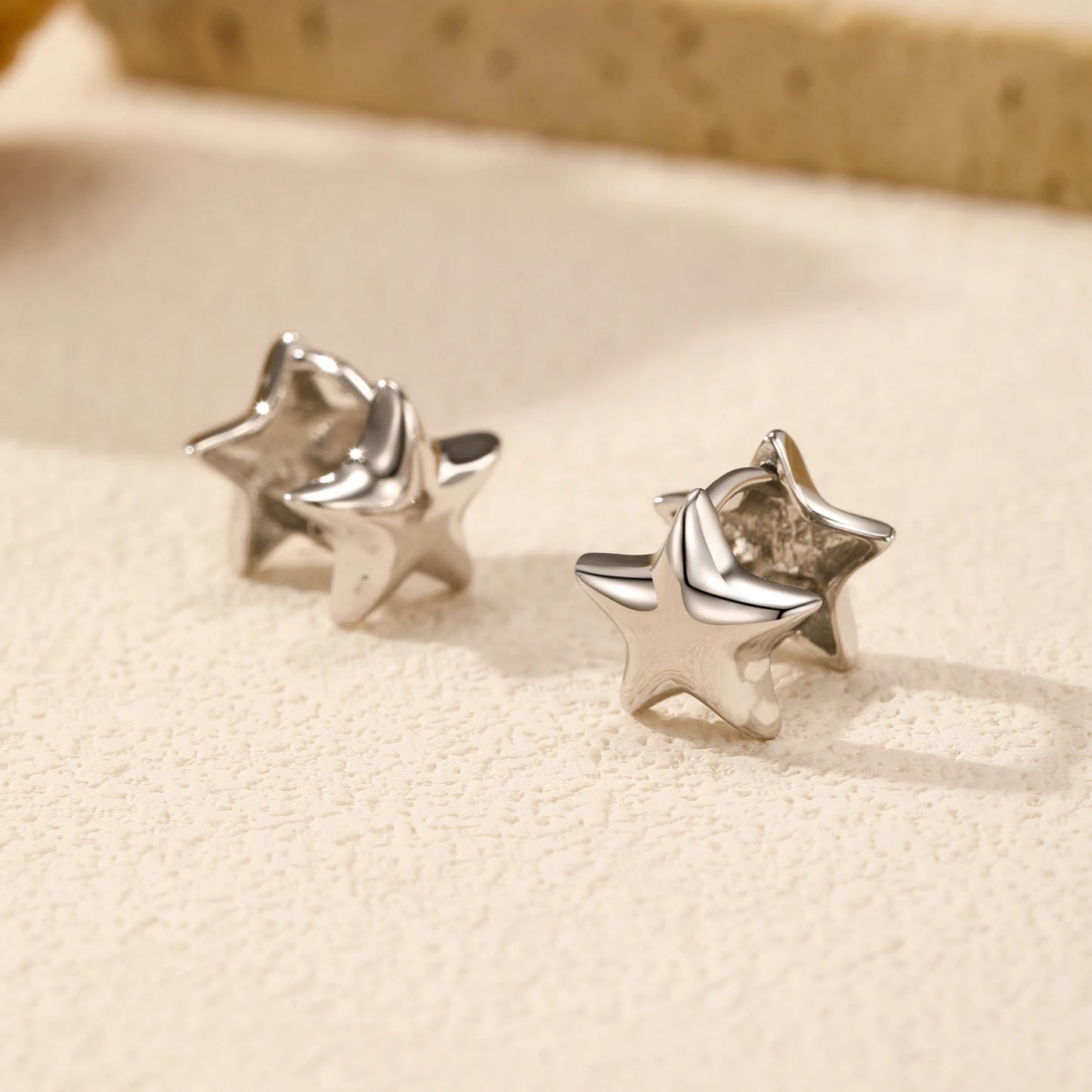 MODIAN 925 Sterling Silver Simple Double Side Mirror Pentagrams Hoop Earrings Fashion Stars Buckle For Women Fine Jewelry