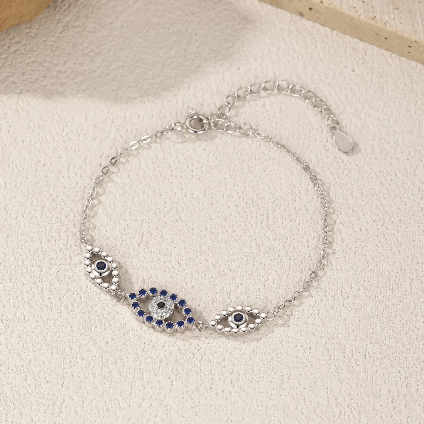 MODIAN 925 Sterling Silver Hollow Blue Zirconia Eyes To Eyes Bracelet Fashion Link Chain Bracelets For Women Vacation Jewelry
