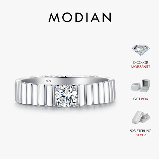Anillo de moissanita MODIAN de color D en plata de ley 925, moderno, ancho, eterno, apilable, para mujer, joyería fina unisex.