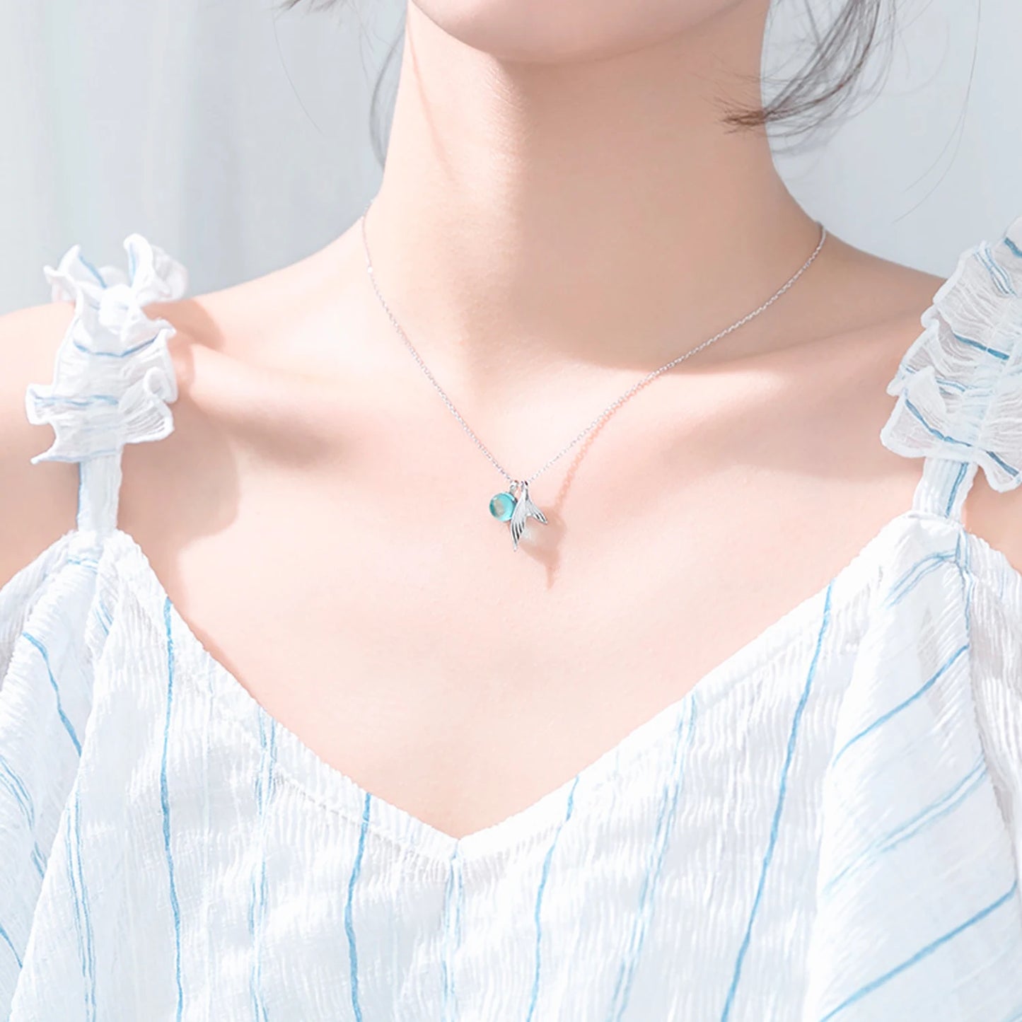 Collar MODIAN de plata de ley 925 con colgantes para mujer, joyería con cadena y lujosos accesorios de piedra de cristal de sirena.
