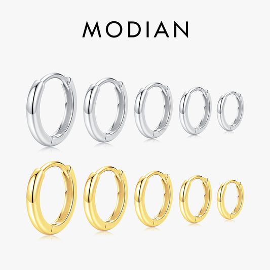 Pendientes de aro MODIAN de plata de ley 925, 5 tamaños, sencillos, apilables, con hebillas circulares, clásicos, básicos, color dorado, para mujer.