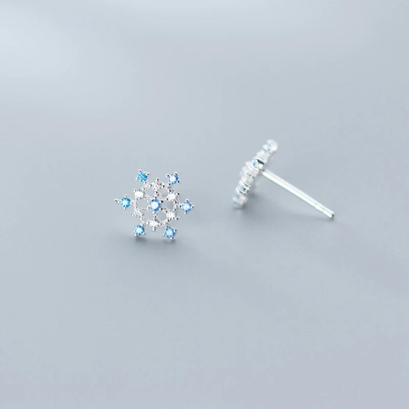 MODIAN - Pendientes de copo de nieve de cristal azul para mujer, plata de ley 925, 3 colores, joyería fina