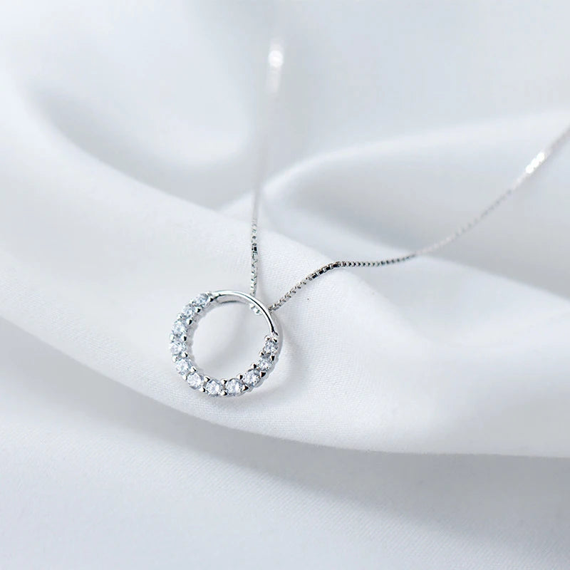 Modian New Sale Real 925 Sterling Silver Round Clear CZ Exquisite Luxury Pendant Necklace For Women Wedding Fine Jewelry