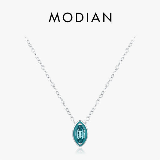 Collar con colgante de esmalte verde menta de plata esterlina 925 de MODIAN, cadena de eslabones de circonita con forma de ojo para mujer, joyería fina, regalos