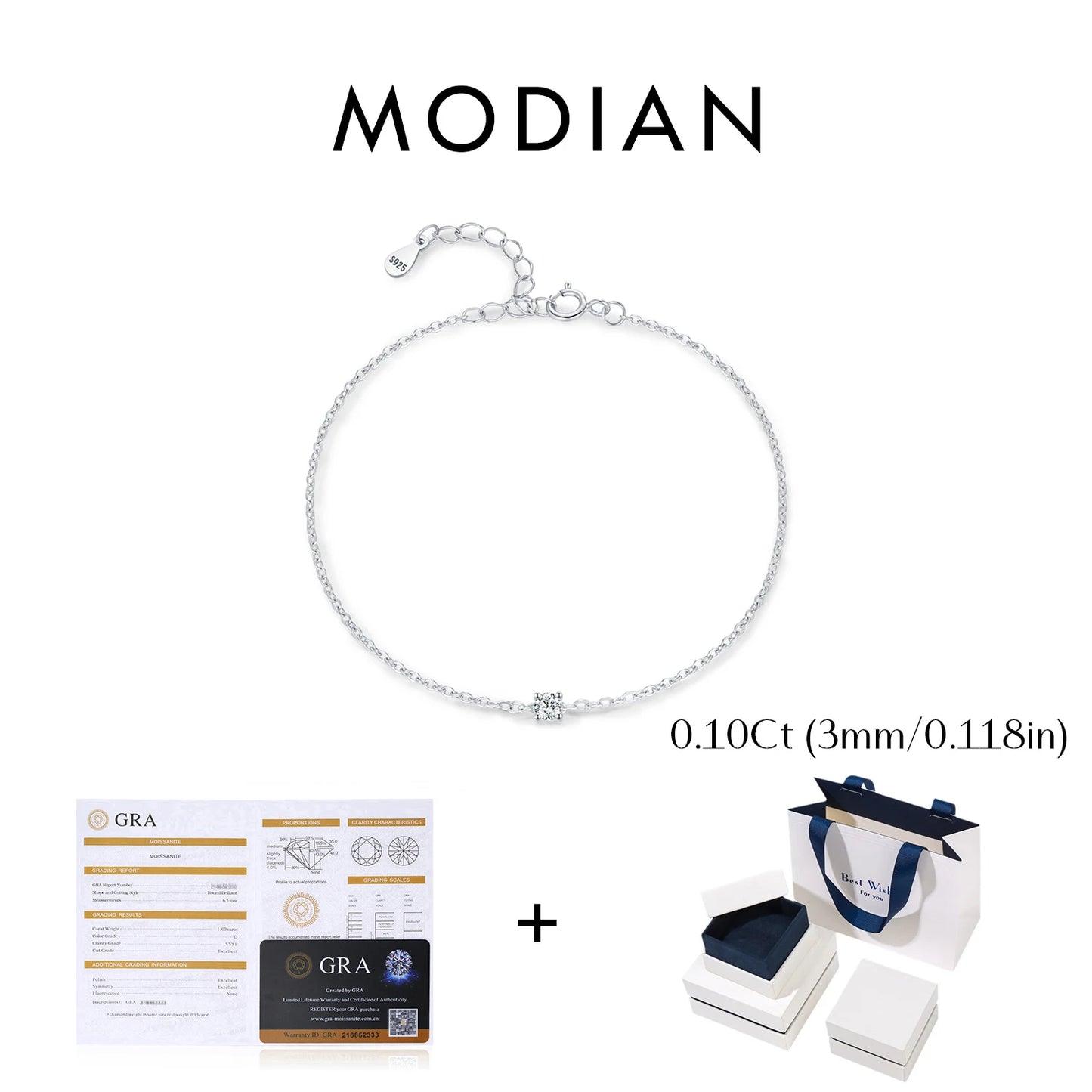MODIAN D Color Moissanite Bracelet 925 Sterling Silver Classic Minimalist Daily Link Chain Bracelet For Women Fine Jewelry