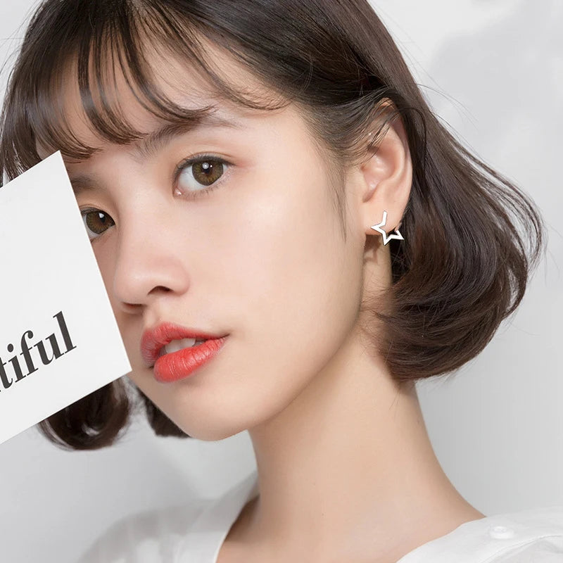 Pendientes de aro con forma de estrella irregular minimalistas de MODIAN para mujer, de plata de ley 925, antialérgicos, joyería fina, regalo para niña