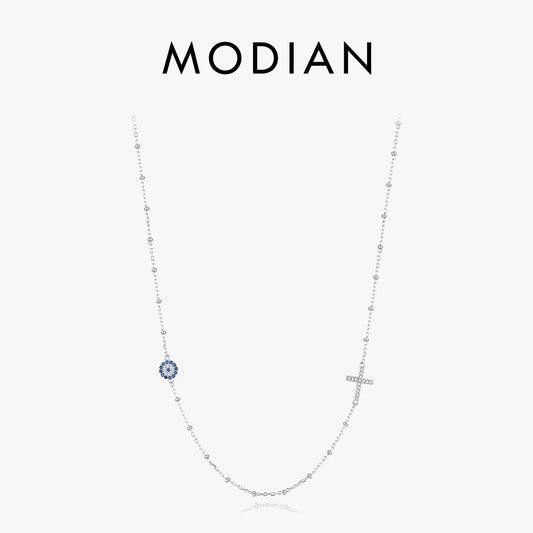 Collar MODIAN con cuentas cruzadas sencillas, cadena de eslabones de circonita azul de plata de ley 925 auténtica para mujer, joyería fina para fiestas