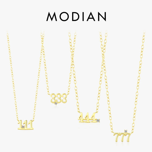 Collares de moda MODIAN de plata de ley 925 con dígitos simples apilables, color dorado, ajustables, exquisitos colgantes para mujer, joyería